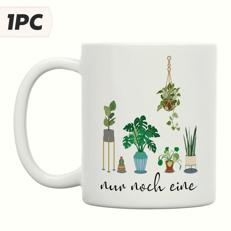 Tailorly White Ceramic 11 oz Mug - Variety Of Green Potted Houseplants Growing In Decorative Ceramic Containers Houseplant