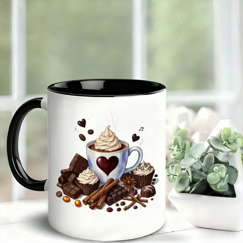 Tailorly Black Accent 11 oz Mug - a single coffee mug featuring a ideal for hot beverages topped with whipped cream this mug is a great gift for
