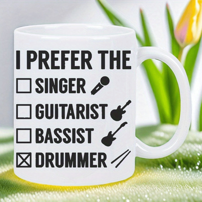 Tailorly White Ceramic 11 oz Mug - I Prefer The Singer Guitarist Bassist Drummer Musical Instrument Icons And Checkboxes Arranged In A List Style Checklist