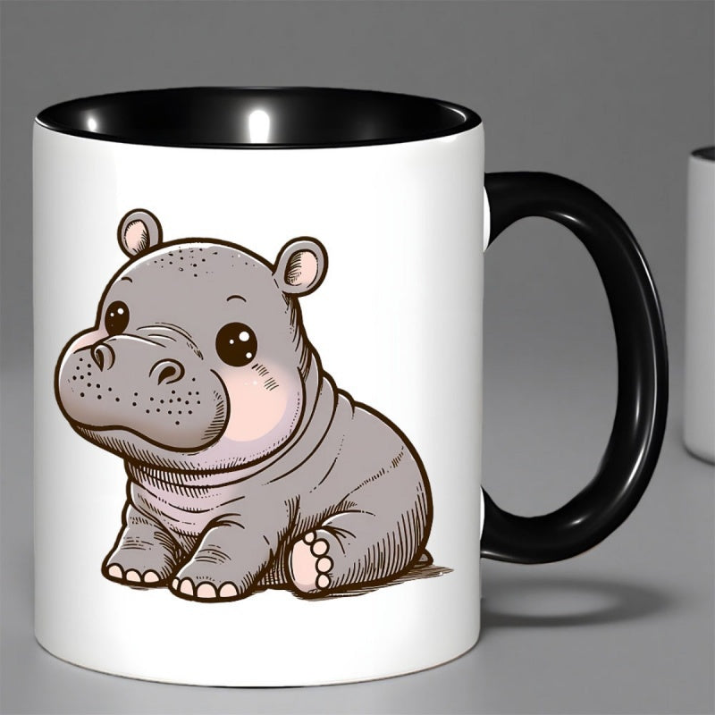 Tailorly Black Accent 11 oz Mug - adorable hippo