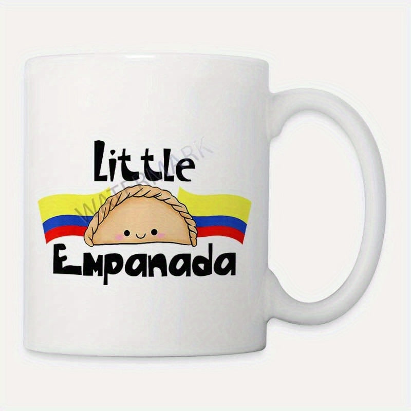 Tailorly White Ceramic 11 oz Mug - Little Empanada Cute Smiling Hand Drawn Pastry Over Bright Tricolor National Ribbon Empanada
