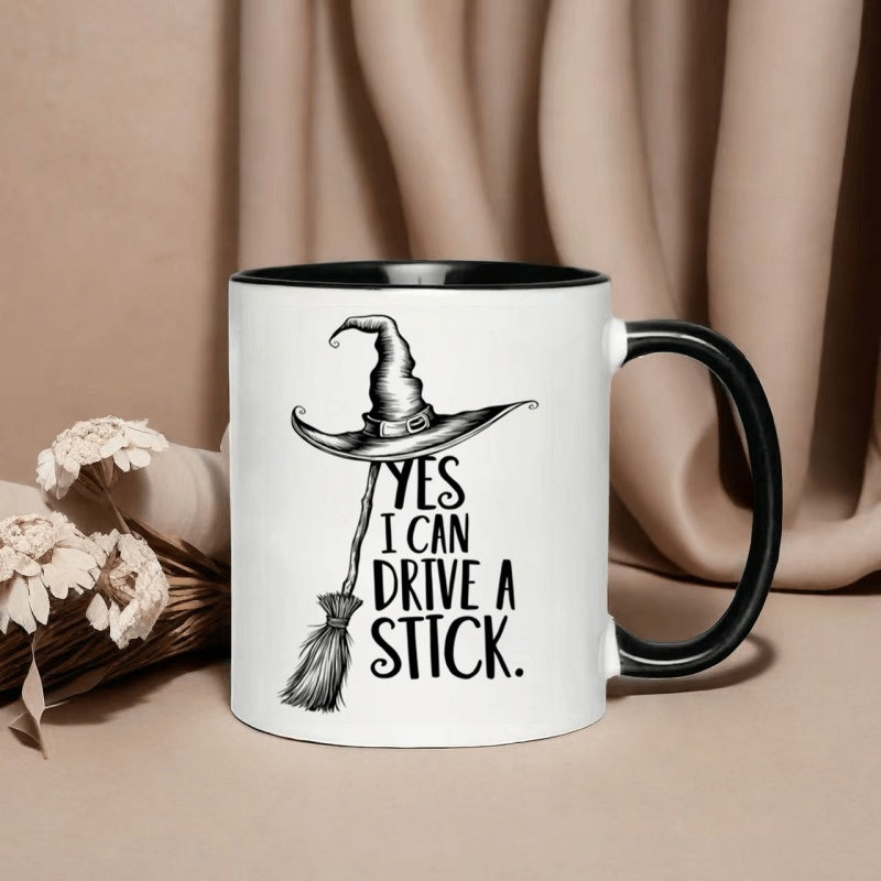 Tailorly Black Accent 11 oz Mug - halloween witch hat broom design