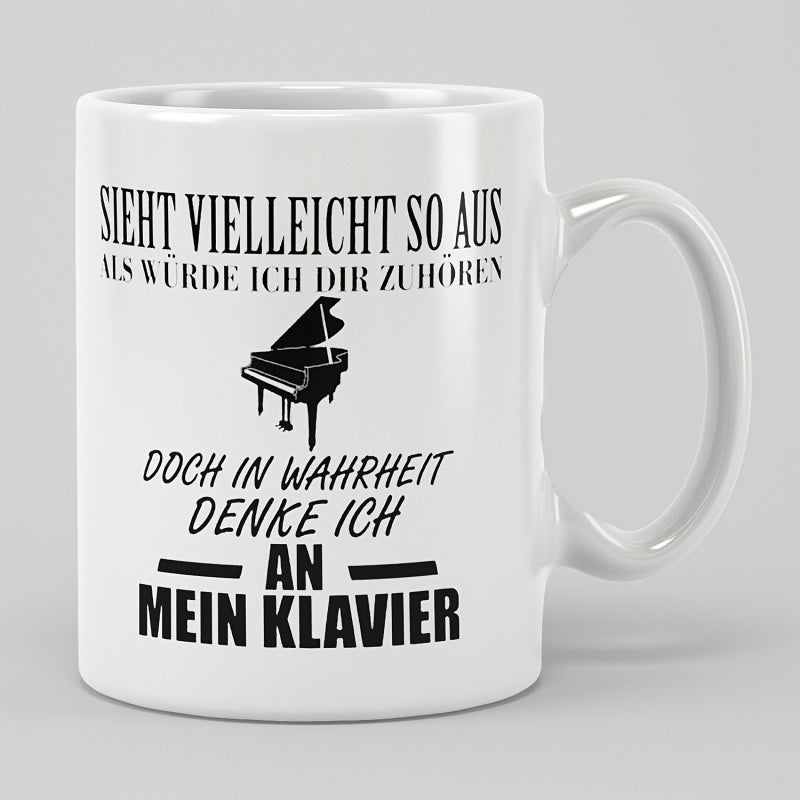 Tailorly White Ceramic 11 oz Mug - Minimalist Black Silhouette Featuring A Classic Musical Instrument Grand Piano