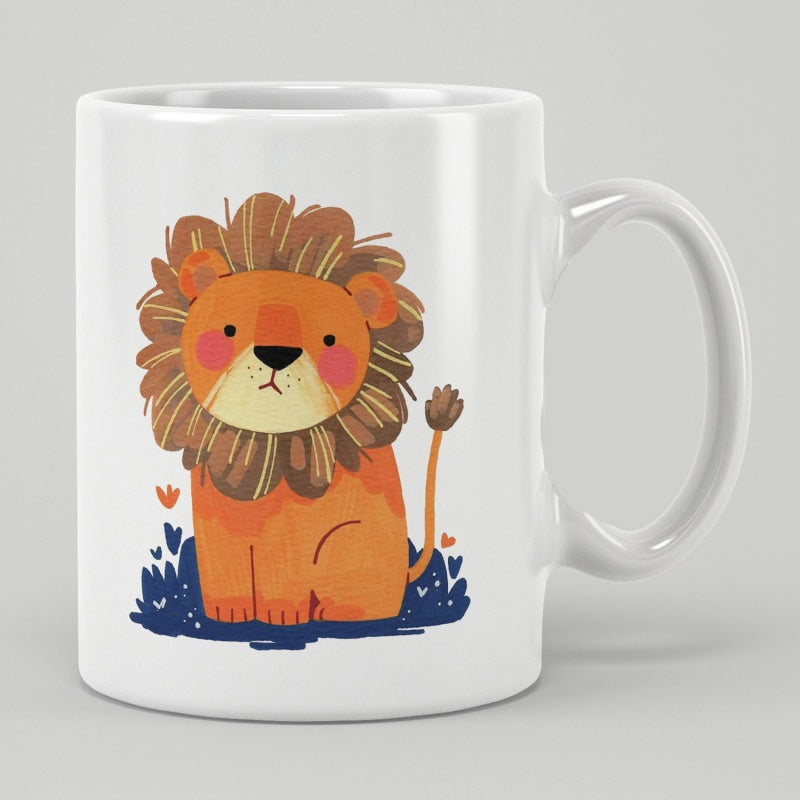 Tailorly White Ceramic 11 oz Mug - Cute Hand Drawn Illustration Featuring A Small Friendly Forest Lion