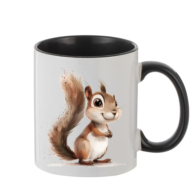Tailorly Black Accent 11 oz Mug - cute squirrel pattern