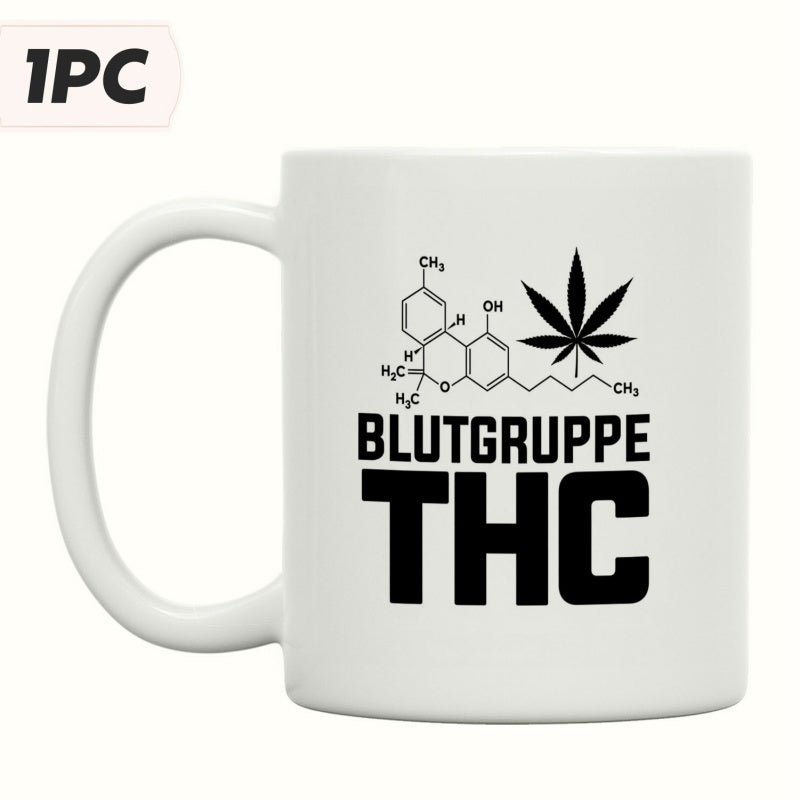 Tailorly White Ceramic 11 oz Mug - THC Black Chemical Molecular Bonds Connected To A Seven Pointed Cannabis Leaf