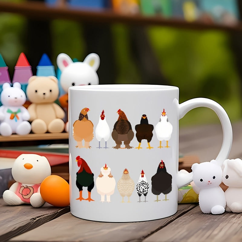 Tailorly White Ceramic 11 oz Mug - Colorful Array Of Different Domestic Poultry Breeds Standing Together Chicken