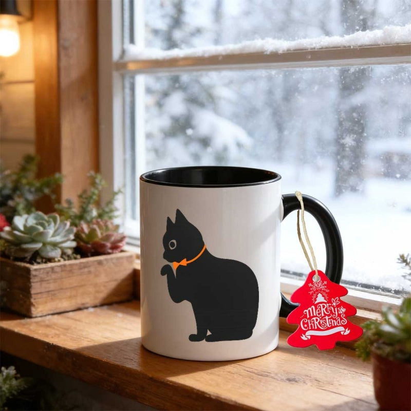Tailorly Black Accent 11 oz Mug - pink handle， cat themed