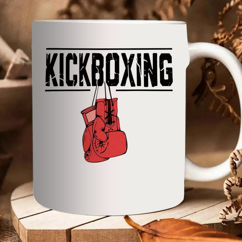 Tailorly White Ceramic 11 oz Mug - Kickboxing Distressed Vintage Style Featuring Red Athletic Gear Hanging From Laces Gloves