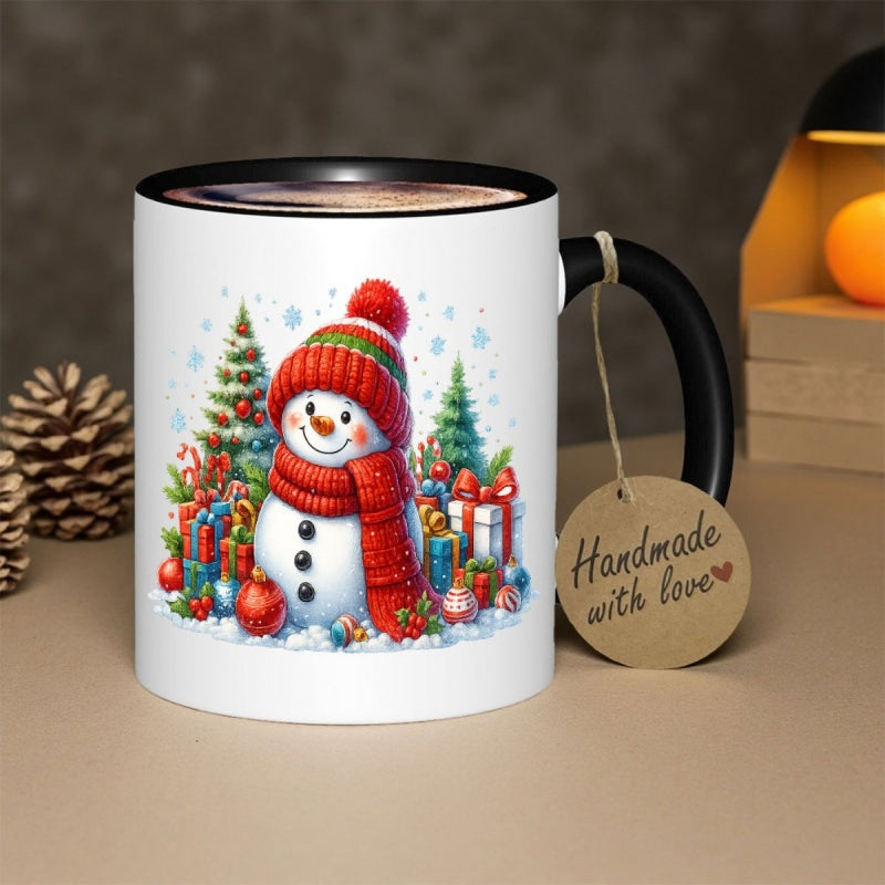 Tailorly Black Accent 11 oz Mug - 1pc christmas snowman ceramic mug with uv dtf transfer reusable durable coffee cup dishwasher multi color snowman