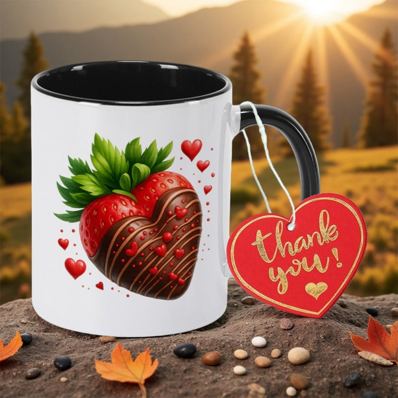 Tailorly Black Accent 11 oz Mug - whimsical strawberries hearts easter graduation vintage style