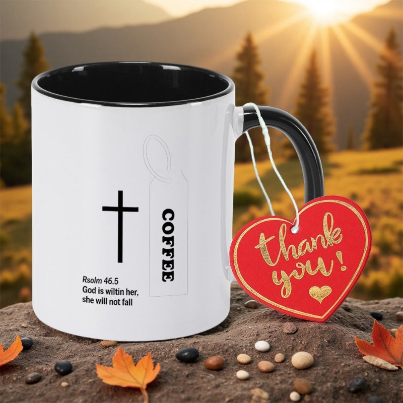 Tailorly Black Accent 11 oz Mug - ceramic coffee mug with a cross letter design easter birthdays and mothers day this 11oz 350ml reusable drinkware a
