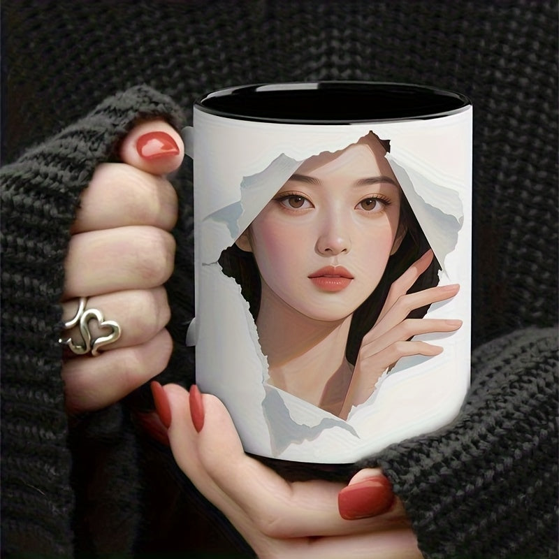 Tailorly Black Accent 11 oz Mug - 1pc ceramic coffee mug 3d figure double sided print durable safe reusable hand wash microwave dishwasher safe perfect