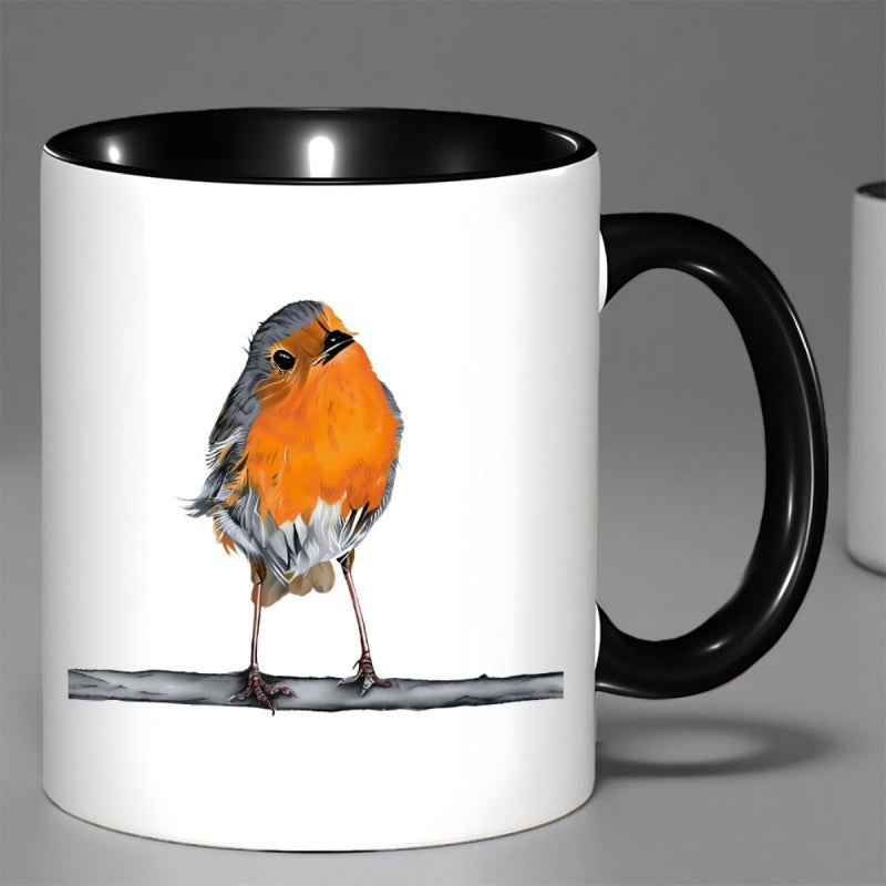 Tailorly Black Accent 11 oz Mug - robin bird