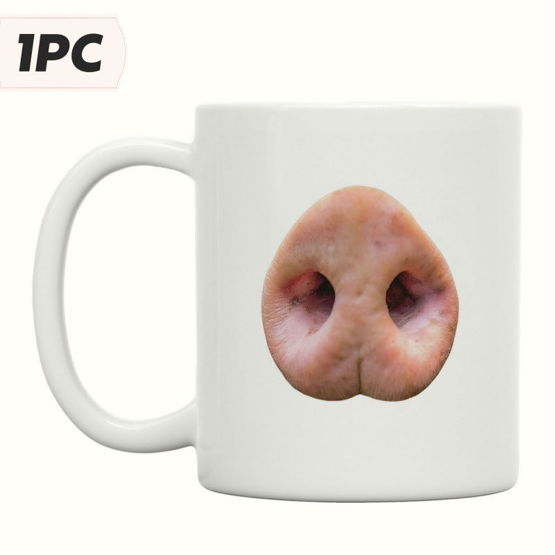 Tailorly White Ceramic 11 oz Mug - Realistic Animal Feature Showing A Detailed Pink Textured Pig Snout