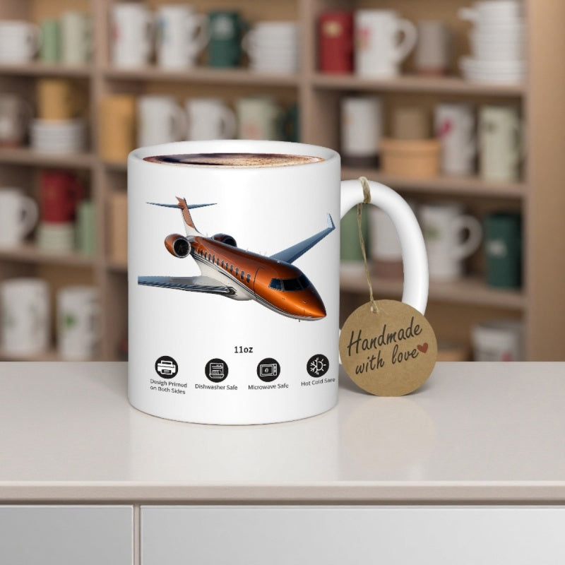 Tailorly White Ceramic 11 oz Mug - Handmade With Love Sleek Luxury Private Jet Gliding Through The Sky With Polished Exterior Airplane