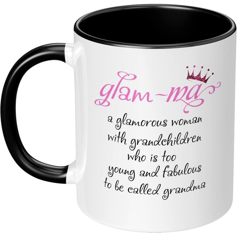 Tailorly Black Accent 11 oz Mug - funny glam ma grandma text prompt