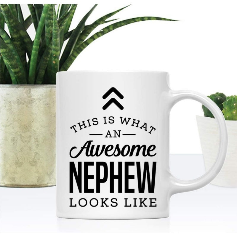 Tailorly White Ceramic 11 oz Mug - This Is What An Awesome Nephew Looks Like Minimalist Arrows Pointing Upward With Bold Typography Decorative Patterned Sign
