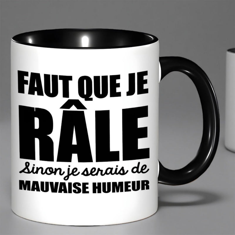 Tailorly Black Accent 11 oz Mug - white text "faute que je" on black background
