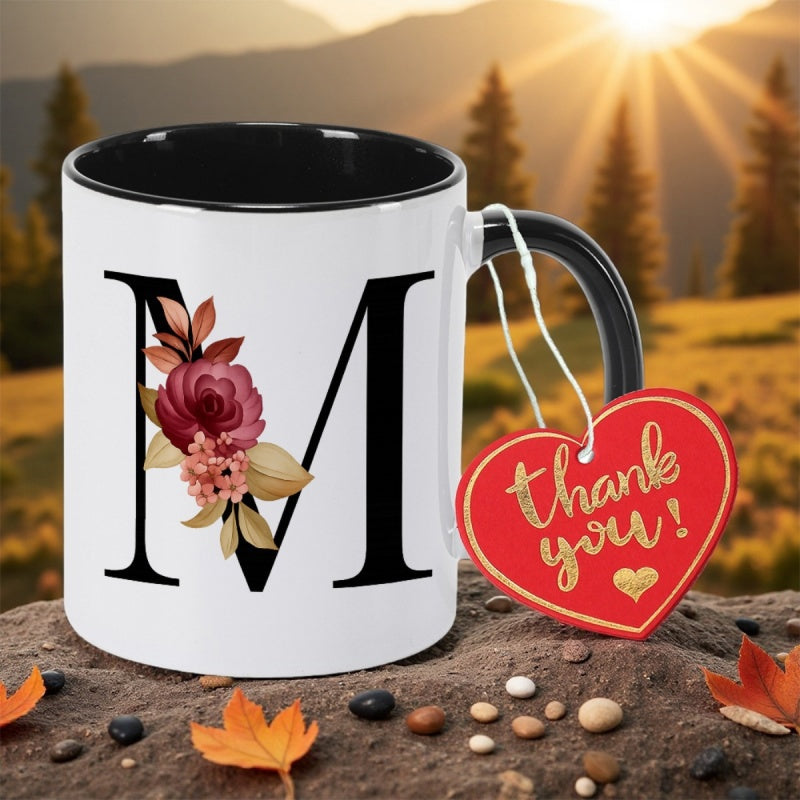 Tailorly Black Accent 11 oz Mug - elegant floral monogram print