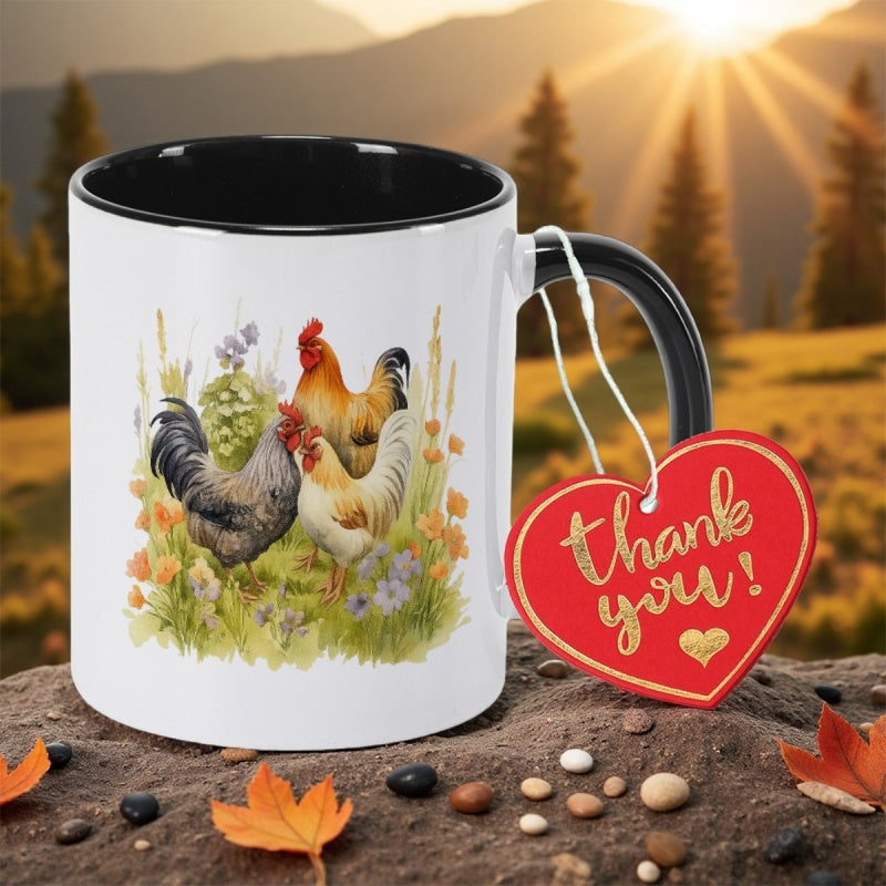 Tailorly Black Accent 11 oz Mug - humorous rooster trio