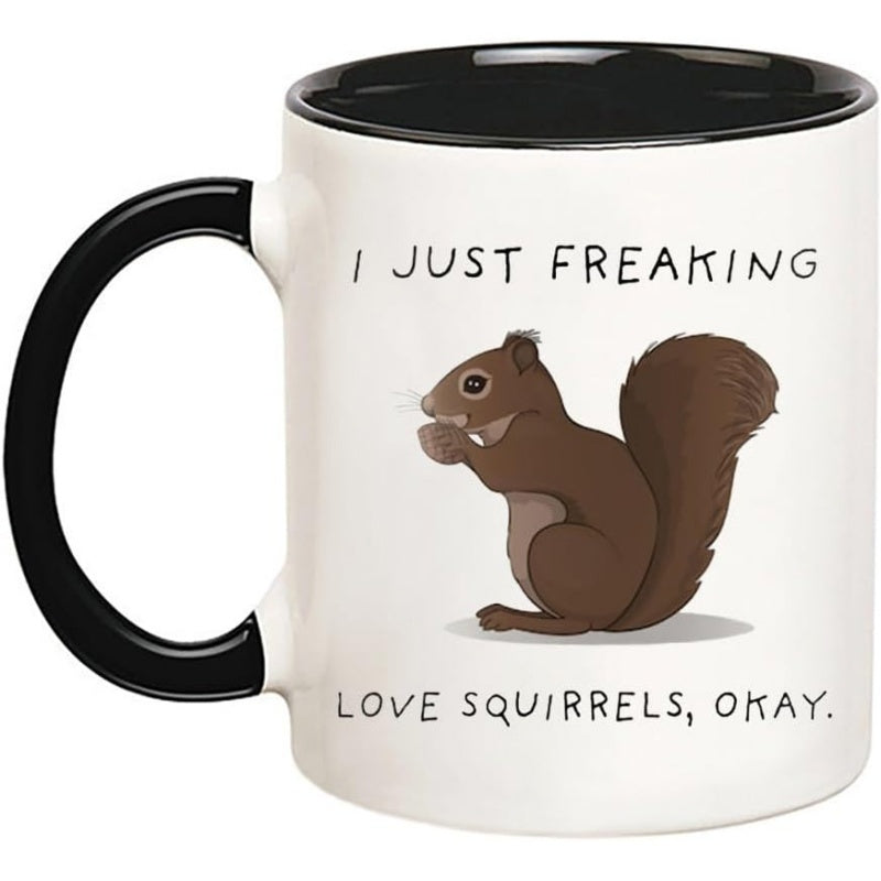 Tailorly Black Accent 11 oz Mug - squirrels and heart handle