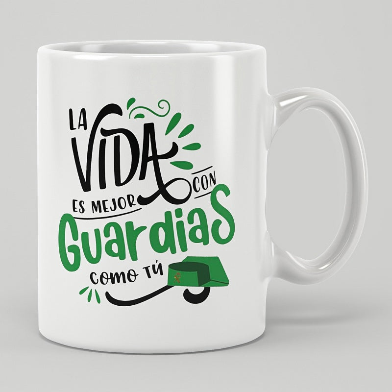 Tailorly White Ceramic 11 oz Mug - Elegant Green And Black Script Floating Among Swirled Decorative Elements Artistic Mug