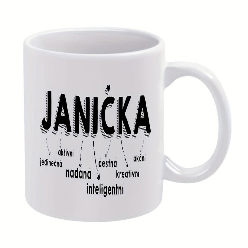 Tailorly White Ceramic 11 oz Mug - Minimalist White Ceramic Beverage Container Featuring Personalized Bold Block Text And Arrows Mug