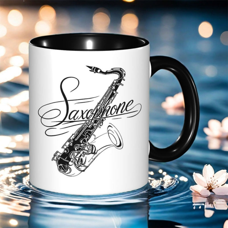 Tailorly Black Accent 11 oz Mug - saxophone