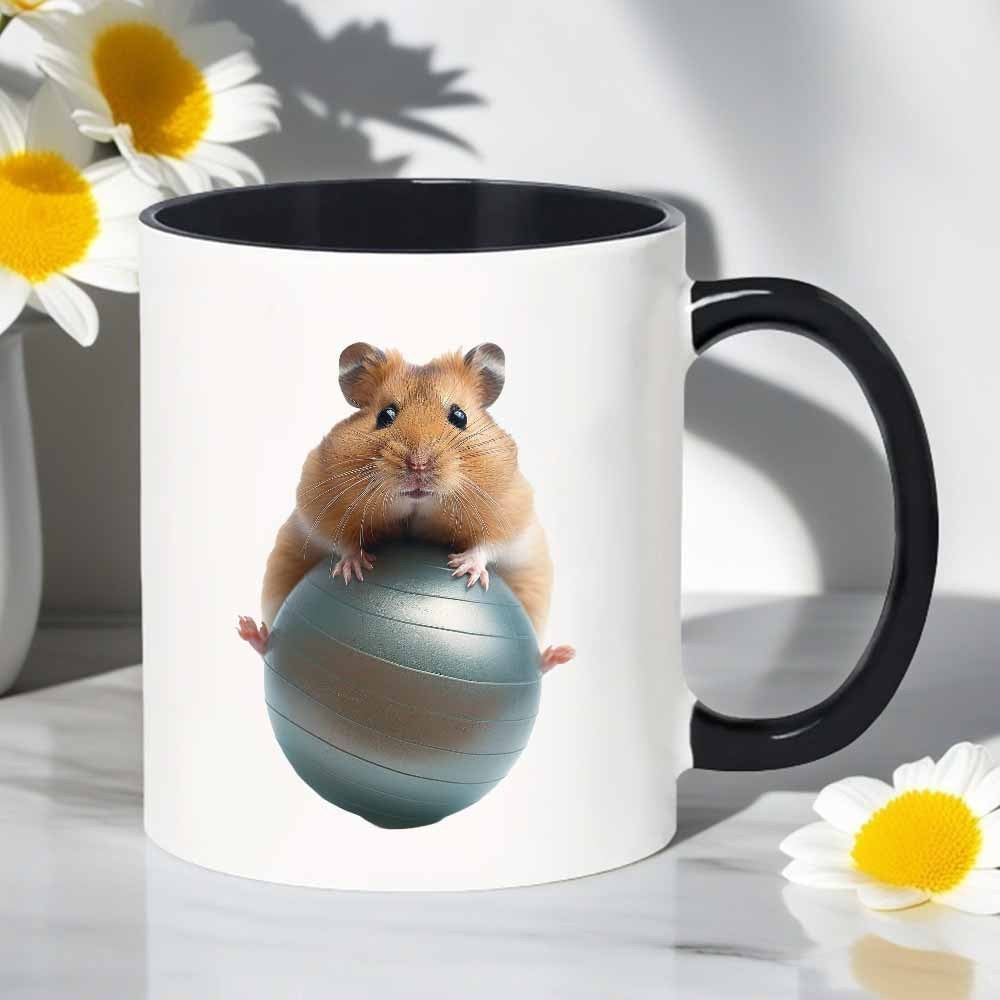Tailorly Black Accent 11 oz Mug - adorable hamster on grey ball