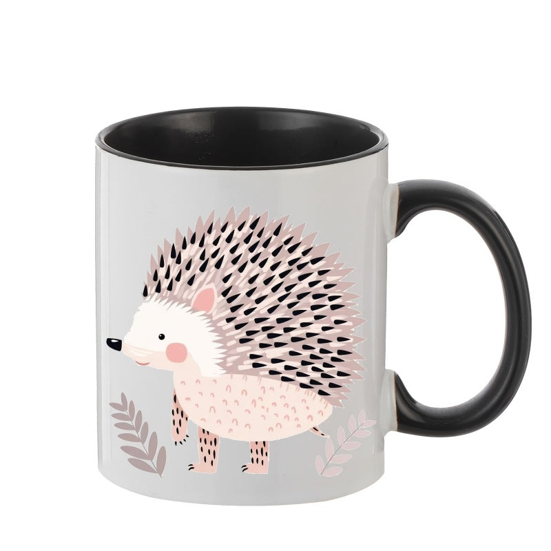 Tailorly Black Accent 11 oz Mug - cute hedgehog
