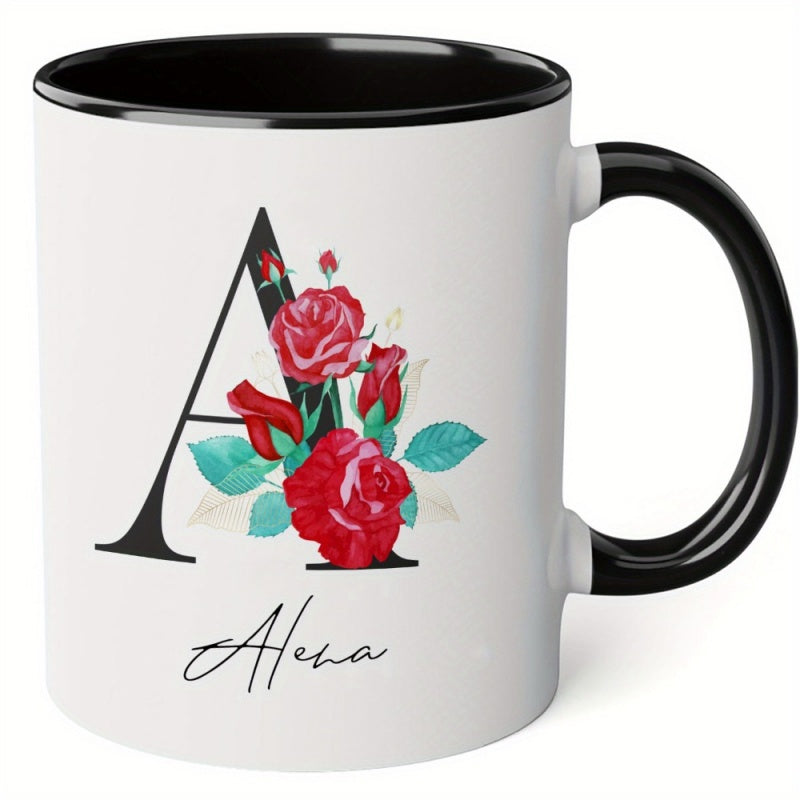 Tailorly Black Accent 11 oz Mug - floral pattern