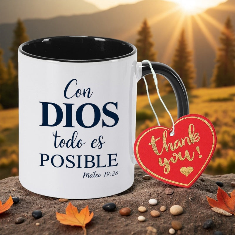 Tailorly Black Accent 11 oz Mug - spanish scripture verse vintage text