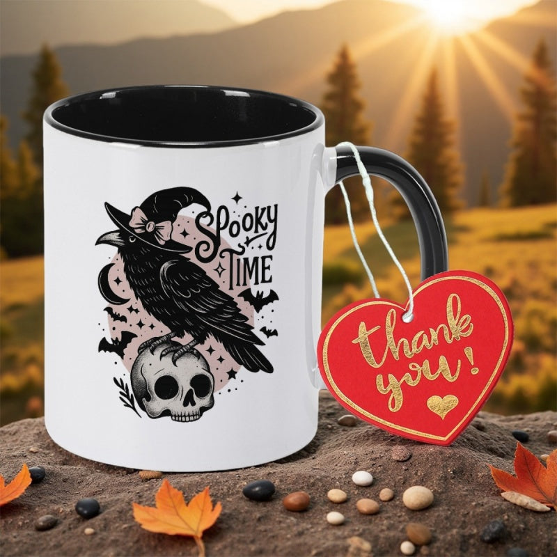 Tailorly Black Accent 11 oz Mug - witch and skeletons
