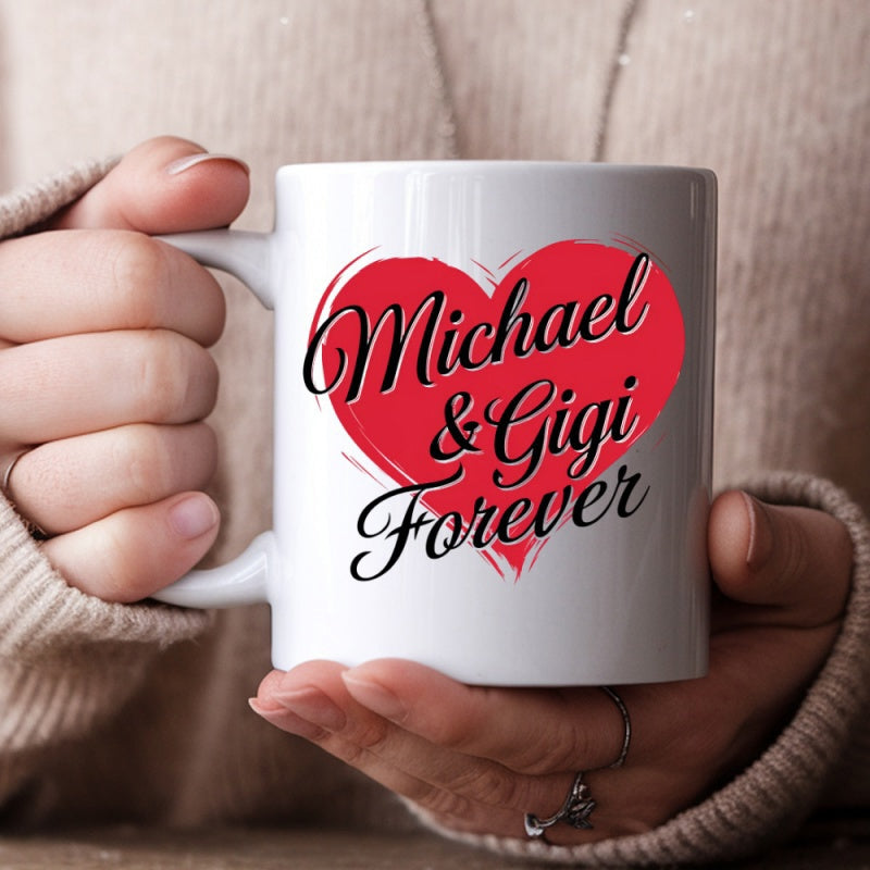 Tailorly White Ceramic 11 oz Mug - Michael Gigi Forever Simple Bold Red Shape With Graceful Sketchy Artistic Lines Heart