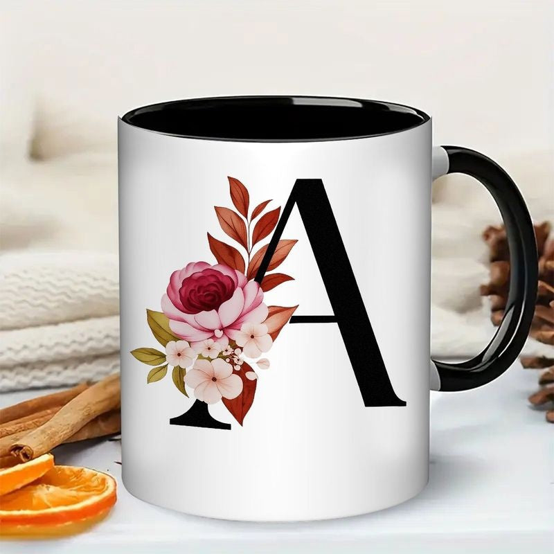 Tailorly Black Accent 11 oz Mug - green foliage design