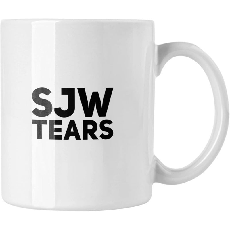 Tailorly White Ceramic 11 oz Mug - SJW Tears Minimalist White Ceramic Vessel With Bold Black Text Finish Mug