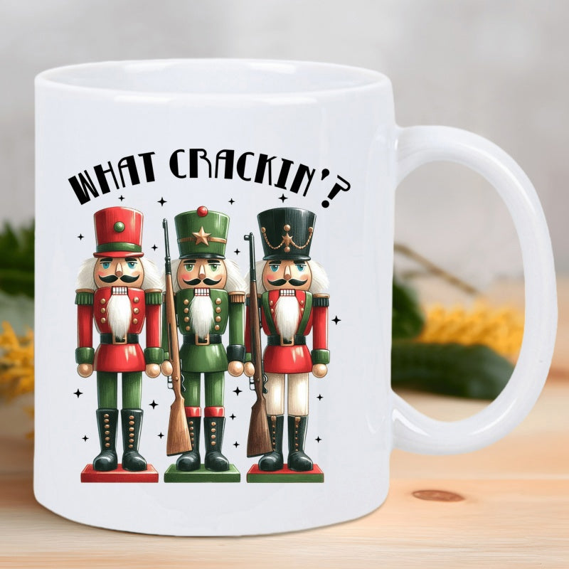 Tailorly White Ceramic 11 oz Mug - What Crackin Festive Traditional Soldiers In Red And Green Military Uniforms Nutcracker