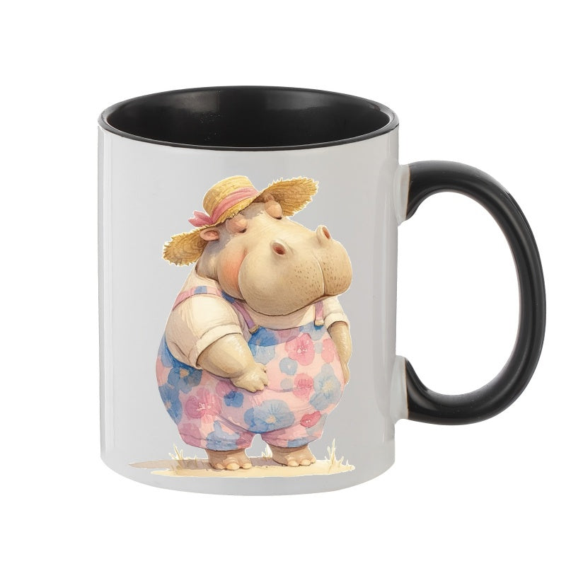 Tailorly Black Accent 11 oz Mug - cute countryside hippo