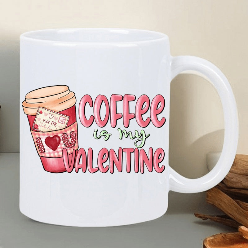 Tailorly White Ceramic 11 oz Mug - Coffee Is My Valentine Vibrant Red Hand Drawn Mug With Hearts And Envelopes Beside Decorative Text Cup