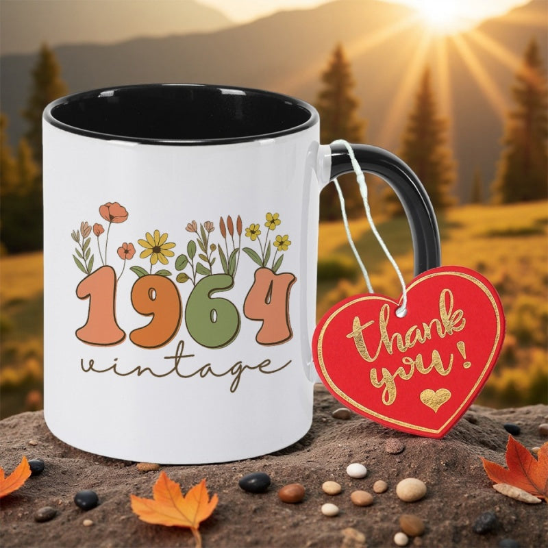 Tailorly Black Accent 11 oz Mug - 1964 floral pattern