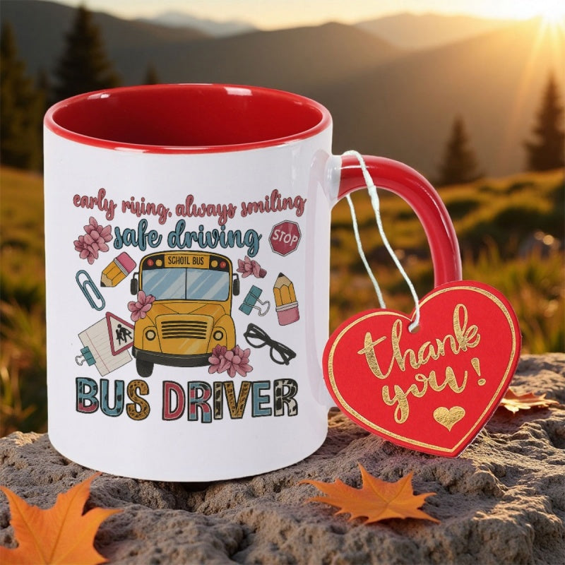 Tailorly Black Accent 11 oz Mug - colorful watercolor style school bus