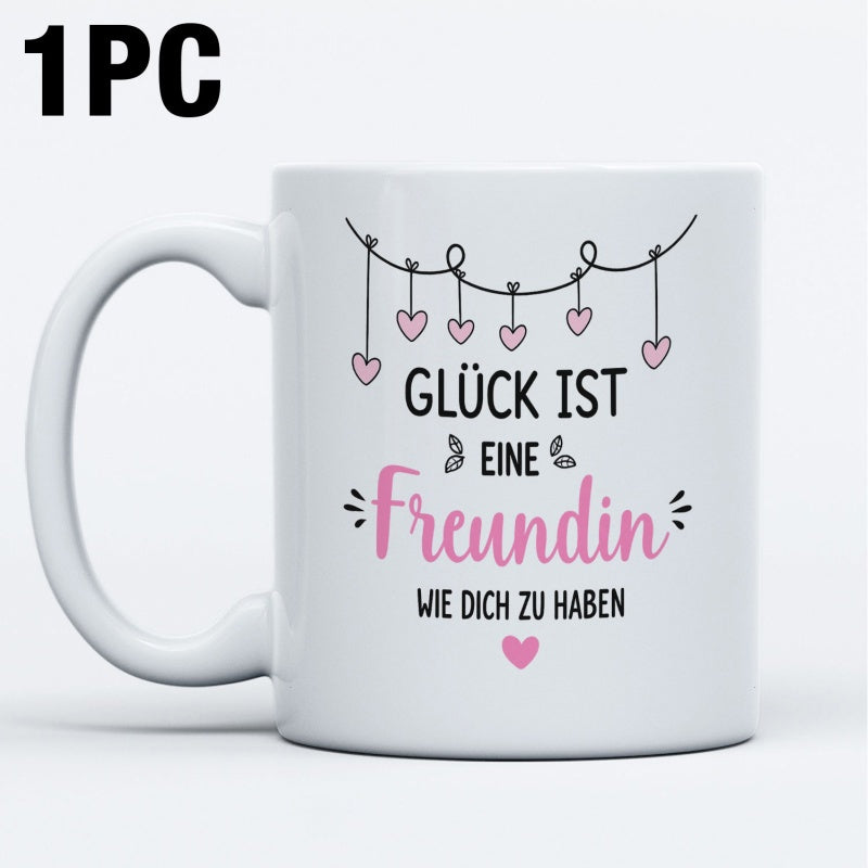 Tailorly White Ceramic 11 oz Mug - Hand Drawn Pink Hearts Hanging From Minimalist String Garland Heart