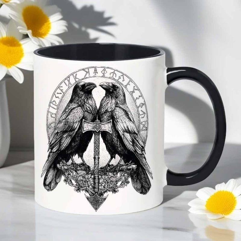 Tailorly Black Accent 11 oz Mug - two axes， gothic design， black and white artwork