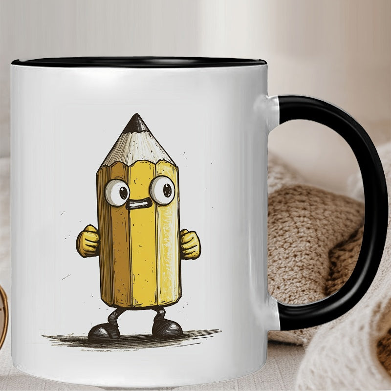 Tailorly Black Accent 11 oz Mug - quirky cartoon pencil character