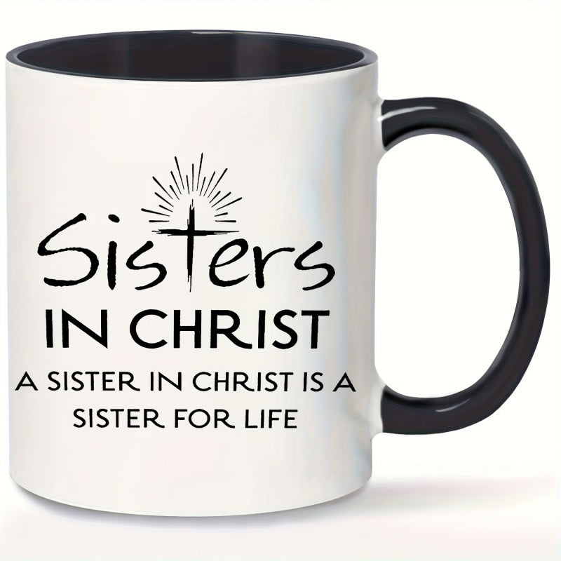Tailorly Black Accent 11 oz Mug - sisters in christ lettering bible verse design