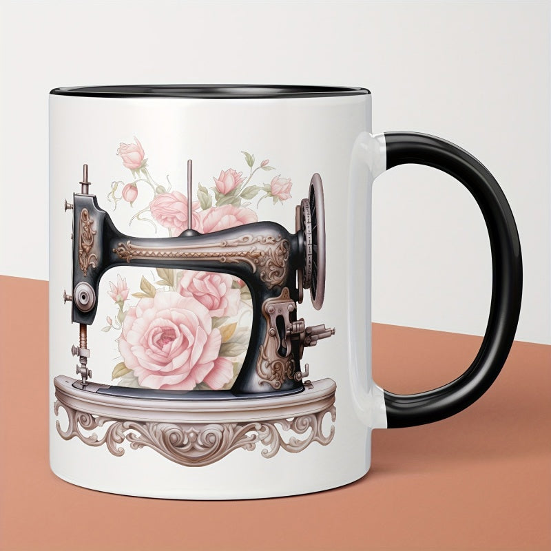 Tailorly Black Accent 11 oz Mug - vintage sewing machine illustration