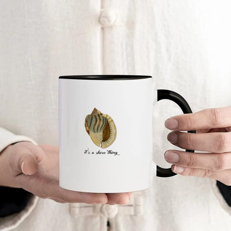 Tailorly Black Accent 11 oz Mug - snail and sea shell designs