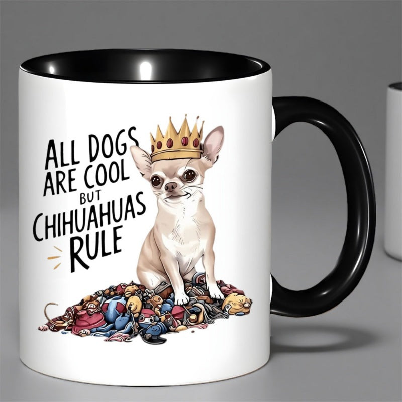 Tailorly Black Accent 11 oz Mug - chihuahua with adoring pups