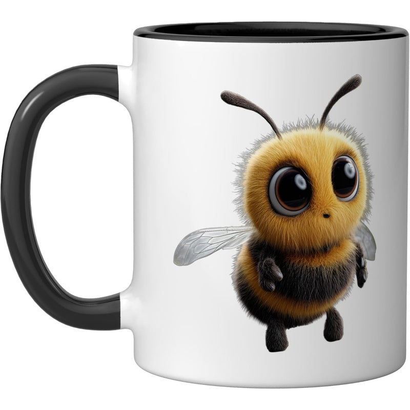 Tailorly Black Accent 11 oz Mug - bee motif beekeeper bees daddy cute bee ceramic mug black white
